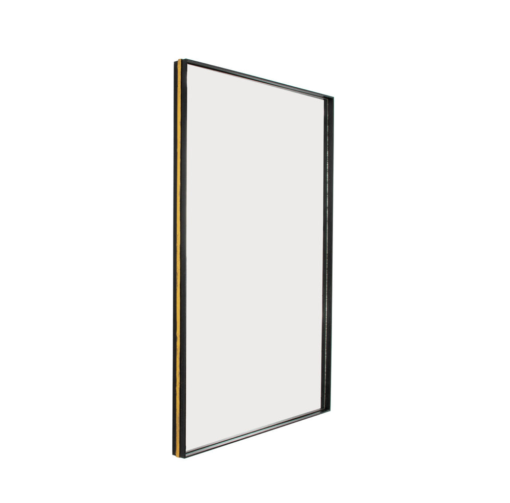 Zeugma Fm197 Elegant Black & Gold Decorative Mirror - Perfect For Small Spaces, Stylish Vanity Accent Matte Black Finish With Gold Leaf Metal And Mirror Fm197 Black & Gold