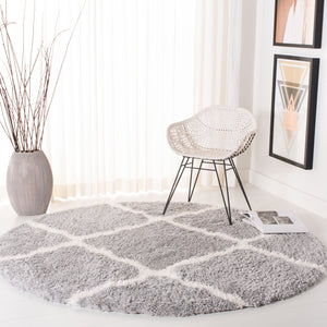 Safavieh Fontana Plush Round Shag Rug In Grey Cream — 2" Pile Soft Flokati Texture, Durable Power‑Loomed Quality 4'-0" x 4'-0" FNT821G-4R