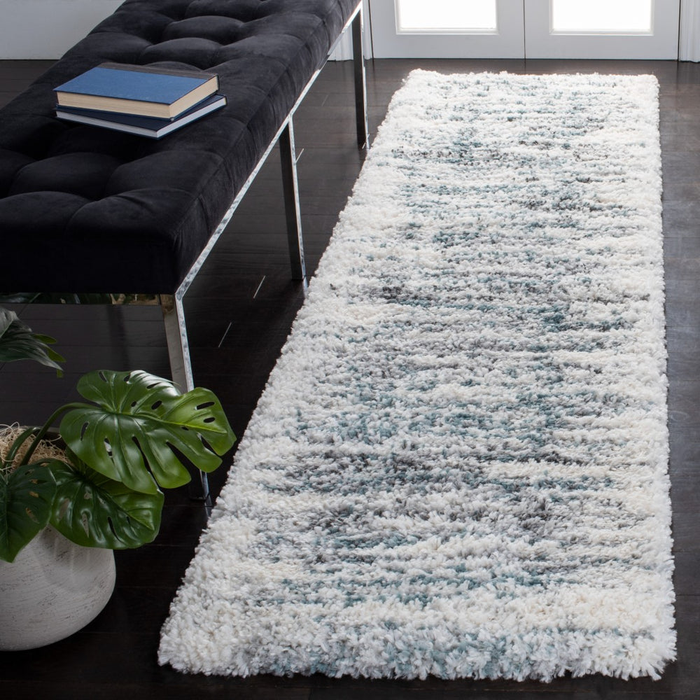 Safavieh Fontana Shag Area Rug - Luxurious Textured Design For Elegant Hallways And Modern Spaces, Turkey-made Ivory ,Teal Polypropylene Pile Fnt850b-214