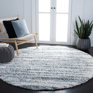 Safavieh Fontana Shag Area Rug - Luxurious Textured Design For Elegant Hallways And Modern Spaces, Turkey-made Ivory ,Teal Polypropylene Pile Fnt850b-214
