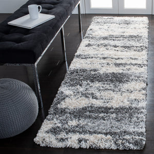 Safavieh Fontana Plush Shag Rug Grey Ivory — 2" Pile, Power-Loomed Turkish Comfort Rug For Cozy Modern Homes 4'-0" x 4'-0" FNT853G-4SQ