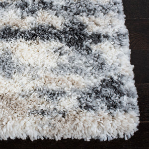 Safavieh Fontana Shag Runner Rug - Luxurious Turkish Textile With Abstract Stripes For Elegant Home Decor Grey ,Ivory Polypropylene Pile Fnt853g-214