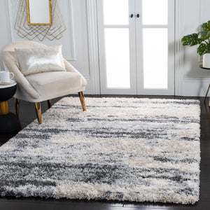 Safavieh Fontana Shag Runner Rug - Luxurious Turkish Textile With Abstract Stripes For Elegant Home Decor Grey ,Ivory Polypropylene Pile Fnt853g-214