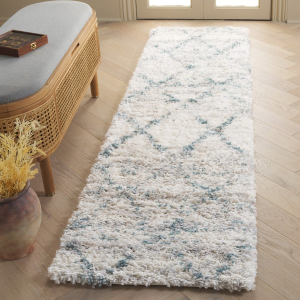 Safavieh Fontana Shag Area Rug - Cozy Moroccan Design In Soft Polypropylene For Elegant Home Décor Turquoise ,Ivory Polypropylene Pile Fnt886j-5sq