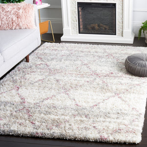 Safavieh Fontana Shag 886 Power Loomed Shag & Flokati Rug Pink / Ivory 5'-3" x 7'-6"