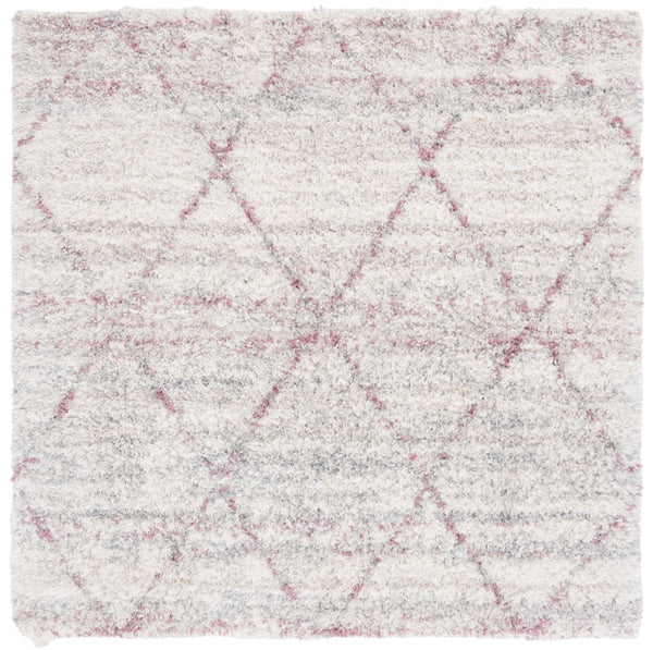 Safavieh Fontana Shag 886 Power Loomed Shag & Flokati Rug Pink / Ivory 6'-7" x 6'-7" Square