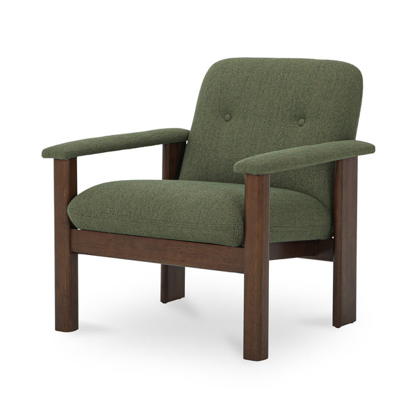 Moe's Home Parker Lounge Chair - Mid-century Modern Comfort With Eco-friendly Design And Elegant Button Tufting Green Upholstery, 100% Recycled Polyester,Mdf,Plywood,Pine,Rubberwood Fo-1000-16