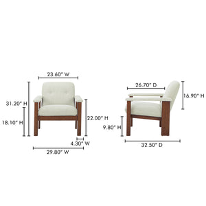 Moe's Home Parker Lounge Chair - Mid-century Modern Comfort With Eco-friendly Design And Elegant Button Tufting Beige Upholstery, Recycled 100% Polyester,Frame, Mdf,Plywood,Pine Fo-1000-34