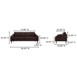 Moe's Home Quinn Sofa - Timeless Comfort With Sustainable Design In Versatile Styles For Any Living Space Brown Upholstery, Recycled 100% Polyester,Frame, Mdf,Plywood,Pine Fo-1004-20