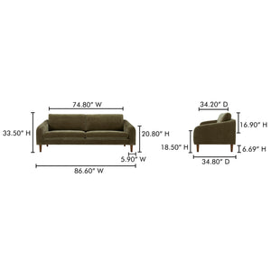Moe's Home Quinn Sofa - Timeless Comfort With Sustainable Design In Versatile Styles For Any Living Space Green Upholstery, Recycled 100% Polyester,Frame, Mdf,Plywood,Pine Fo-1004-27