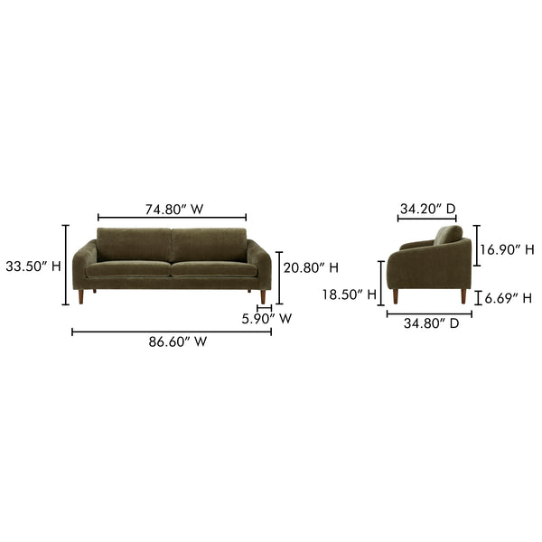 Moe's Home Quinn Sofa - Timeless Comfort With Sustainable Design In Versatile Styles For Any Living Space Green Upholstery, Recycled 100% Polyester,Frame, Mdf,Plywood,Pine Fo-1004-27