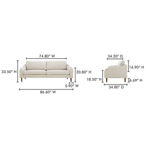 Moe's Home Quinn Sofa - Timeless Comfort With Sustainable Design In Versatile Styles For Any Living Space Beige Upholstery, Recycled 100% Polyester,Frame, Mdf,Plywood,Pine Fo-1004-34