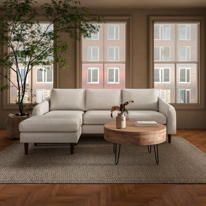 Moe's Home Quinn 98in Sectional Sofa With Reversible Chaise Ottoman For Versatile Living Space Comfort Beige Upholstery, Recycled 100% Polyester,Frame, Mdf,Plywood,Pine Fo-1005-34