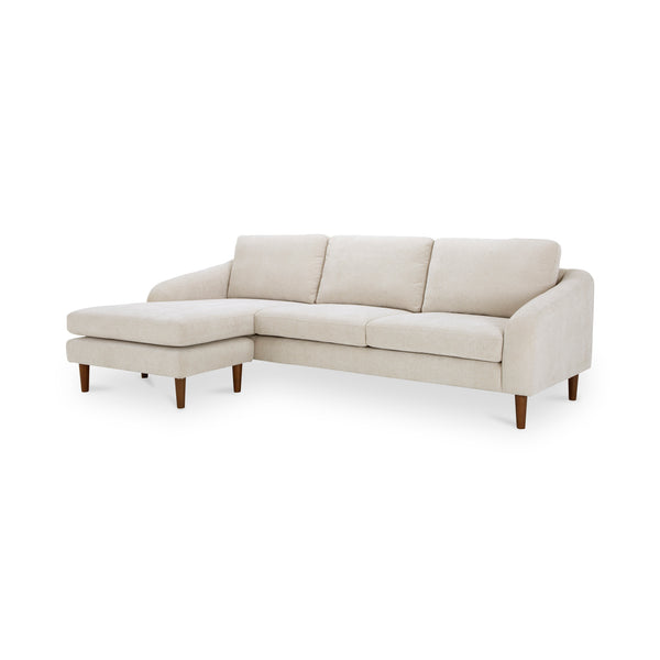 Moe's Home Quinn 98in Sectional Sofa With Reversible Chaise Ottoman For Versatile Living Space Comfort Beige Upholstery, Recycled 100% Polyester,Frame, Mdf,Plywood,Pine Fo-1005-34