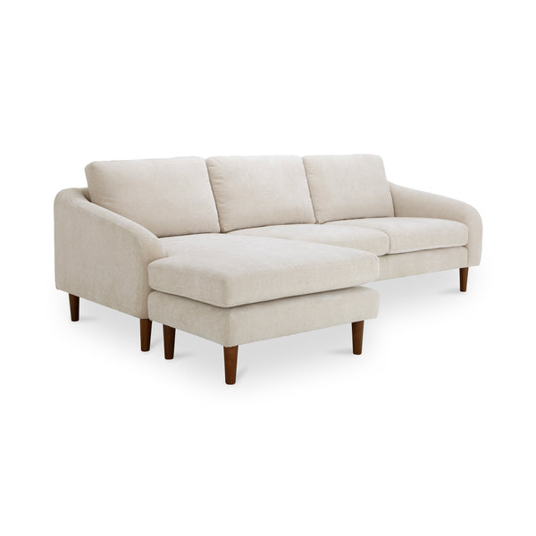 Moe's Home Quinn 98in Sectional Sofa With Reversible Chaise Ottoman For Versatile Living Space Comfort Beige Upholstery, Recycled 100% Polyester,Frame, Mdf,Plywood,Pine Fo-1005-34