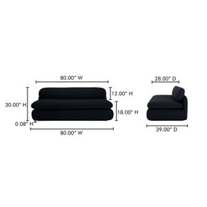 Moe's Home Scout Sofa - Retro-inspired Bouclé Elegance With Curved Design And Plush Comfort For Modern Living Black Upholstery, 95% Polyester,5% Arcrylic,Frame, Mdf,Plywood,Pine Fo-1008-02