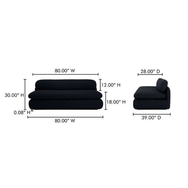 Moe's Home Scout Sofa - Retro-inspired Bouclé Elegance With Curved Design And Plush Comfort For Modern Living Black Upholstery, 95% Polyester,5% Arcrylic,Frame, Mdf,Plywood,Pine Fo-1008-02