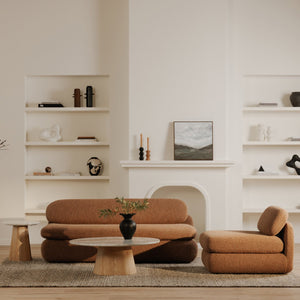 Moe's Home Scout Sofa - Retro-inspired Bouclé Elegance With Curved Design And Plush Comfort For Modern Living Brown Upholstery, Polyester 86% Acrylic 7% Wool 7%.,Frame, Mdf,Plywood,Pine Fo-1008-03