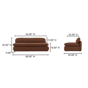 Moe's Home Scout Sofa - Retro-inspired Bouclé Elegance With Curved Design And Plush Comfort For Modern Living Brown Upholstery, Polyester 86% Acrylic 7% Wool 7%.,Frame, Mdf,Plywood,Pine Fo-1008-03