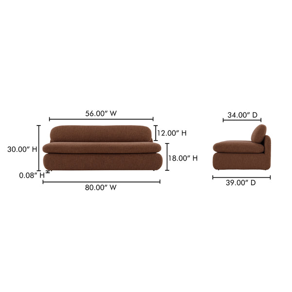Moe's Home Scout Sofa - Retro-inspired Bouclé Elegance With Curved Design And Plush Comfort For Modern Living Brown Upholstery, Polyester 86% Acrylic 7% Wool 7%.,Frame, Mdf,Plywood,Pine Fo-1008-03