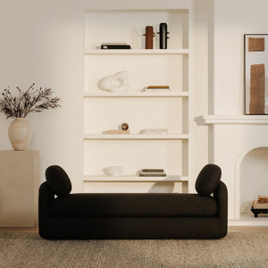 Moe's Home Scout Daybed – Retro-inspired Bouclé Comfort With Soft Curved Design Perfect For Modern Spaces Black Upholstery, 95% Polyester,5% Arcrylic,Frame, Mdf,Plywood,Pine Fo-1009-02