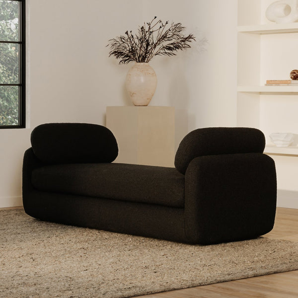 Moe's Home Scout Daybed – Retro-inspired Bouclé Comfort With Soft Curved Design Perfect For Modern Spaces Black Upholstery, 95% Polyester,5% Arcrylic,Frame, Mdf,Plywood,Pine Fo-1009-02