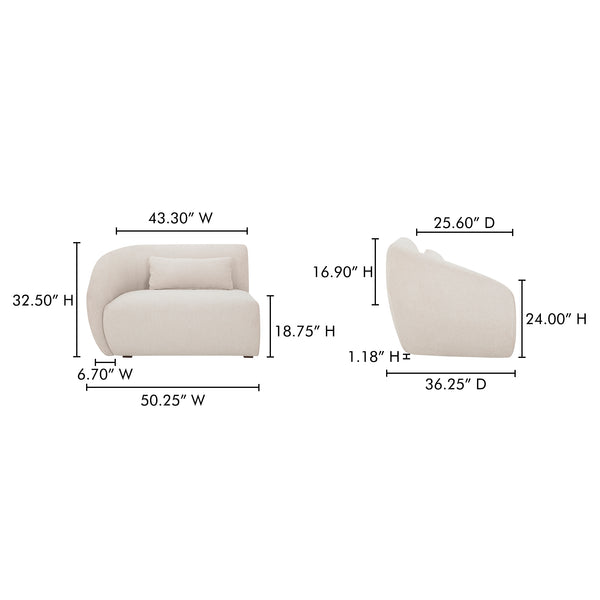 Moe's Home Amelia Modular Sectional Sofa – Cozy, Eco-friendly Design With Supportive Backrest & Lumbar Cushion White Upholstery, 100% Recycled Polyester,Frame, Mdf,Plywood,Pine Fo-1010-18
