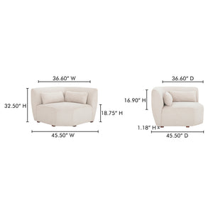 Moe's Home Amelia Modular Sectional Sofa – Cozy, Eco-friendly Design With Supportive Backrest & Lumbar Cushion White Upholstery, 100% Recycled Polyester,Frame, Mdf,Plywood,Pine Fo-1013-18
