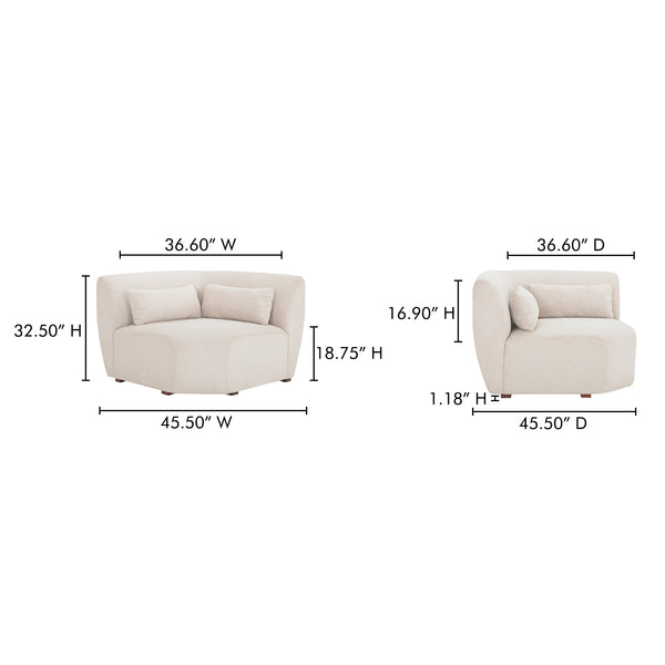 Moe's Home Amelia Modular Sectional Sofa – Cozy, Eco-friendly Design With Supportive Backrest & Lumbar Cushion White Upholstery, 100% Recycled Polyester,Frame, Mdf,Plywood,Pine Fo-1013-18
