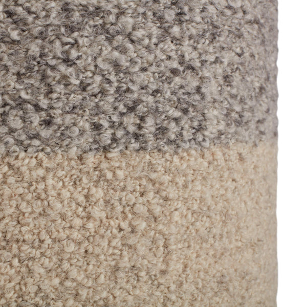 Jaipur Living Jaipur Living Micco Boucle Wool Cylinder Pouf Shearling Texture Neutral Accent Footrest Light Gray POF100542