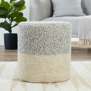 Jaipur Living Jaipur Living Micco Boucle Wool Cylinder Pouf Shearling Texture Neutral Accent Footrest Light Gray POF100542