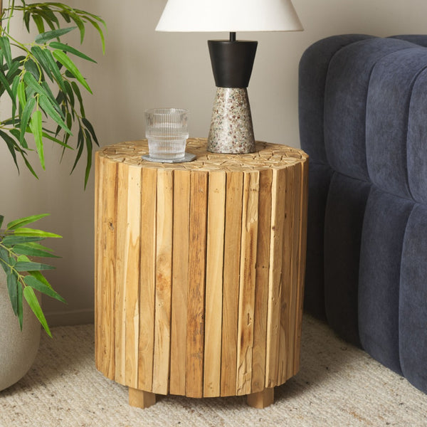 Safavieh Richmond Rustic Round End Table - Reclaimed Teak With Butcher-Block Design For Stylish Spaces FOX1002A