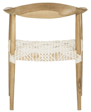 Safavieh Bandelier Arm Chair - Mid-Century Modern Design With Reclaimed Teak Frame And Woven Web Seat Comfort Light Oak/Off White Seat FOX1003A