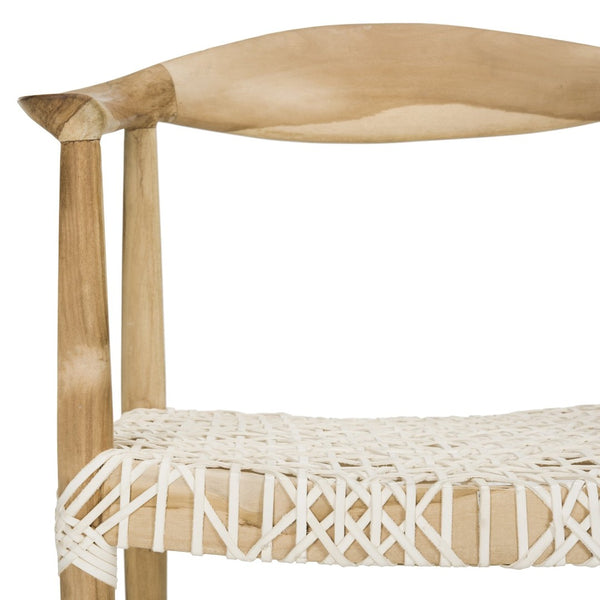Safavieh Bandelier Arm Chair - Mid-Century Modern Design With Reclaimed Teak Frame And Woven Web Seat Comfort Light Oak/Off White Seat FOX1003A