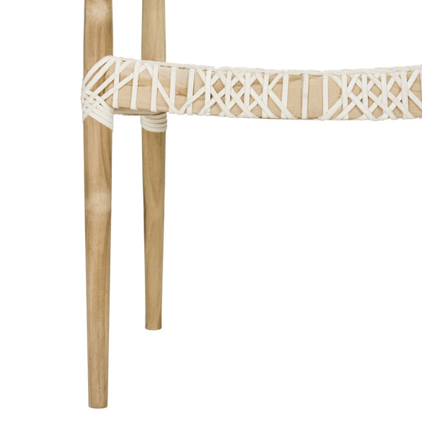 Safavieh Bandelier Arm Chair - Mid-Century Modern Design With Reclaimed Teak Frame And Woven Web Seat Comfort Light Oak/Off White Seat FOX1003A