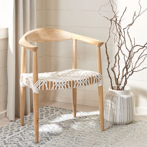Safavieh Bandelier Arm Chair - Mid-Century Modern Design With Reclaimed Teak Frame And Woven Web Seat Comfort Light Oak/Off White Seat FOX1003A