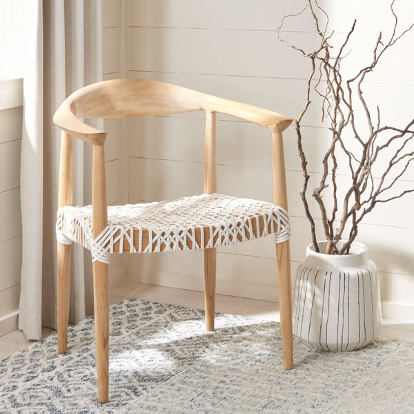 Safavieh Bandelier Arm Chair - Mid-Century Modern Design With Reclaimed Teak Frame And Woven Web Seat Comfort Light Oak/Off White Seat FOX1003A