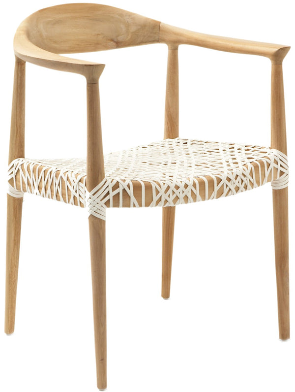 Safavieh Bandelier Arm Chair - Mid-Century Modern Design With Reclaimed Teak Frame And Woven Web Seat Comfort Light Oak/Off White Seat FOX1003A