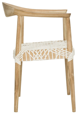 Safavieh Bandelier Arm Chair - Mid-Century Modern Design With Reclaimed Teak Frame And Woven Web Seat Comfort Light Oak/Off White Seat FOX1003A