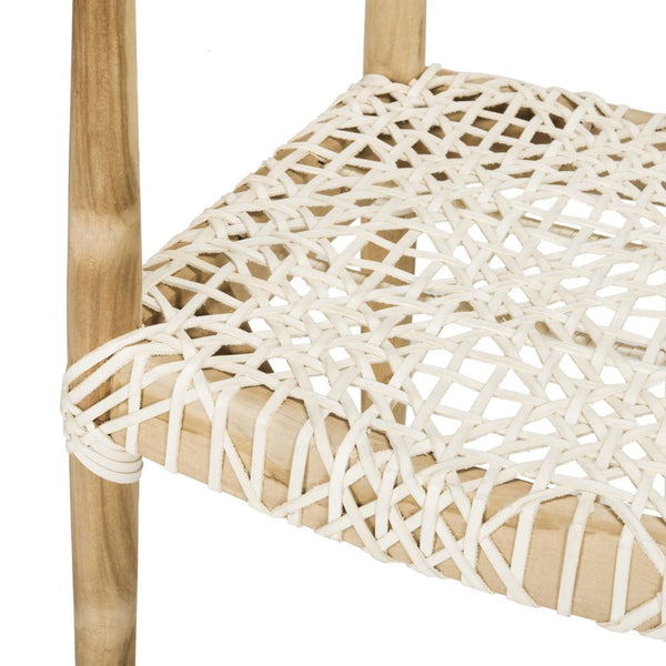Safavieh Bandelier Arm Chair - Mid-Century Modern Design With Reclaimed Teak Frame And Woven Web Seat Comfort Light Oak/Off White Seat FOX1003A