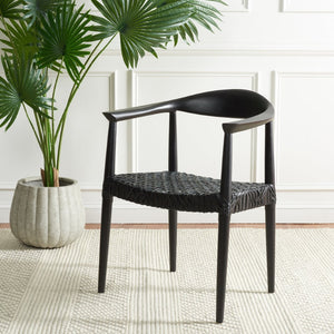 Safavieh Bandelier Arm Chair - Mid-Century Modern Design With Reclaimed Teak Frame And Woven Web Seat Comfort Black/Black FOX1003B