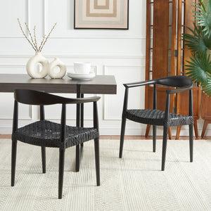 Safavieh Bandelier Arm Chair - Mid-Century Modern Design With Reclaimed Teak Frame And Woven Web Seat Comfort Black/Black FOX1003B
