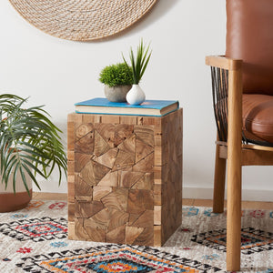 Safavieh Forbes Teak Square Stool - Handcrafted Reclaimed Wood Accent Table For Stylish Living Spaces FOX1007A