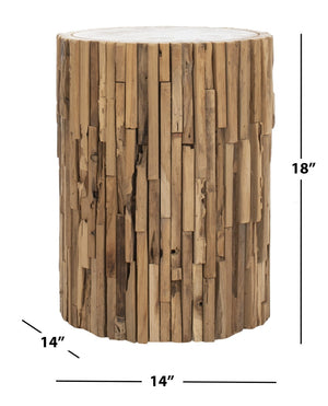 Safavieh Minadoka Round Stool - Rustic Teak Accent For Versatile Seating, Side Table, Or Display Pedestal FOX1008A
