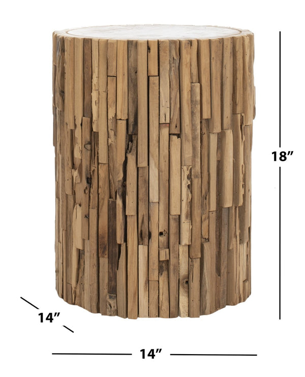 Safavieh Minadoka Round Stool - Rustic Teak Accent For Versatile Seating, Side Table, Or Display Pedestal FOX1008A