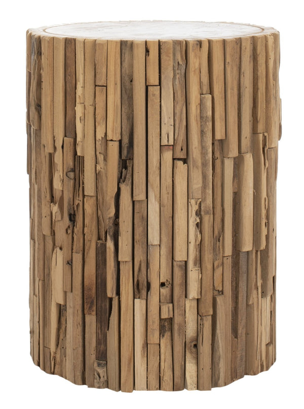 Safavieh Minadoka Round Stool - Rustic Teak Accent For Versatile Seating, Side Table, Or Display Pedestal FOX1008A