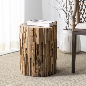 Safavieh Minadoka Round Stool - Rustic Teak Accent For Versatile Seating, Side Table, Or Display Pedestal FOX1008A