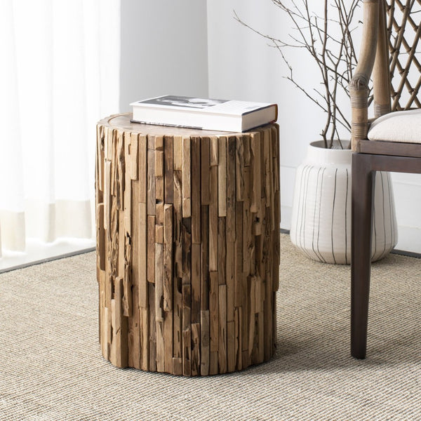 Safavieh Minadoka Round Stool - Rustic Teak Accent For Versatile Seating, Side Table, Or Display Pedestal FOX1008A