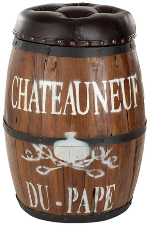 Safavieh Bryce Barrel Stool - Rustic French Country Accent With Regenerated Leather & Reclaimed Wood Frame FOX1011A