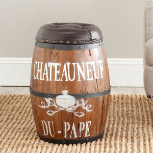 Safavieh Bryce Barrel Stool - Rustic French Country Accent With Regenerated Leather & Reclaimed Wood Frame FOX1011A